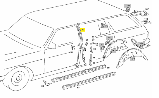 W123 Right Central Pillar Brand W123 Right Central Pillar Brand