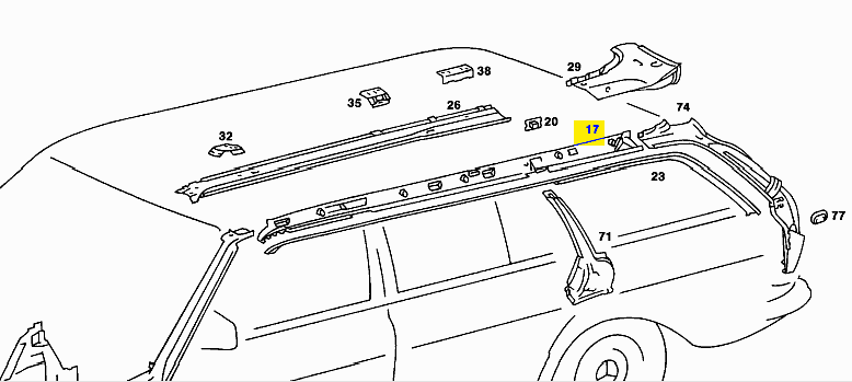 S123 Inside Right Roof Rail Genuine Mercedes Part S123 Inside Right Roof Rail Genuine Mercedes Part