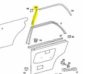 A1237380431 W123 Rear Right Door Front Window Moulding Genuine Mercedes Part