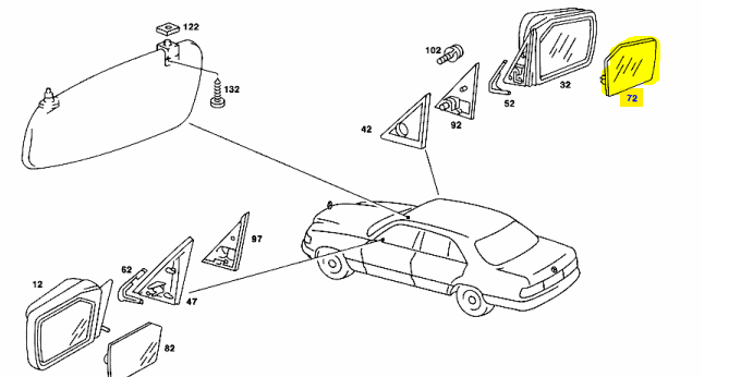 W116 right mirror glass (used) Genuine Mercedes Part W116 right mirror glass (used) Genuine Mercedes Part