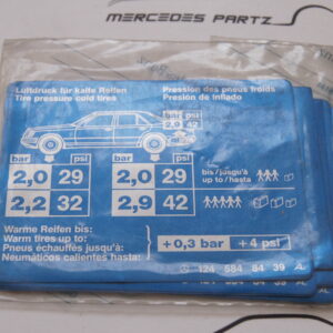 W124 tire pressure information label Genuine Mercedes Part