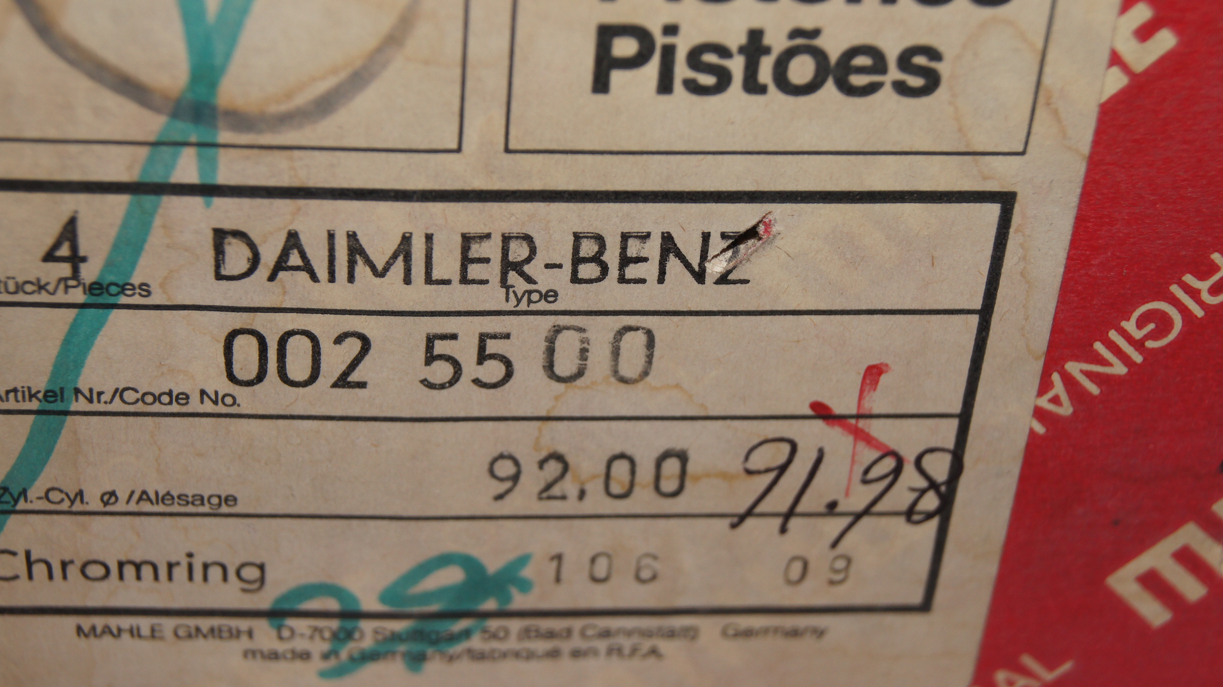 M116 960 961 380 3.8 piston set STD A1160300318 92.00mm 91.98mm M116 M116 960 961 380 3.8 piston set STD A1160300318 92.00mm 91.98mm M116