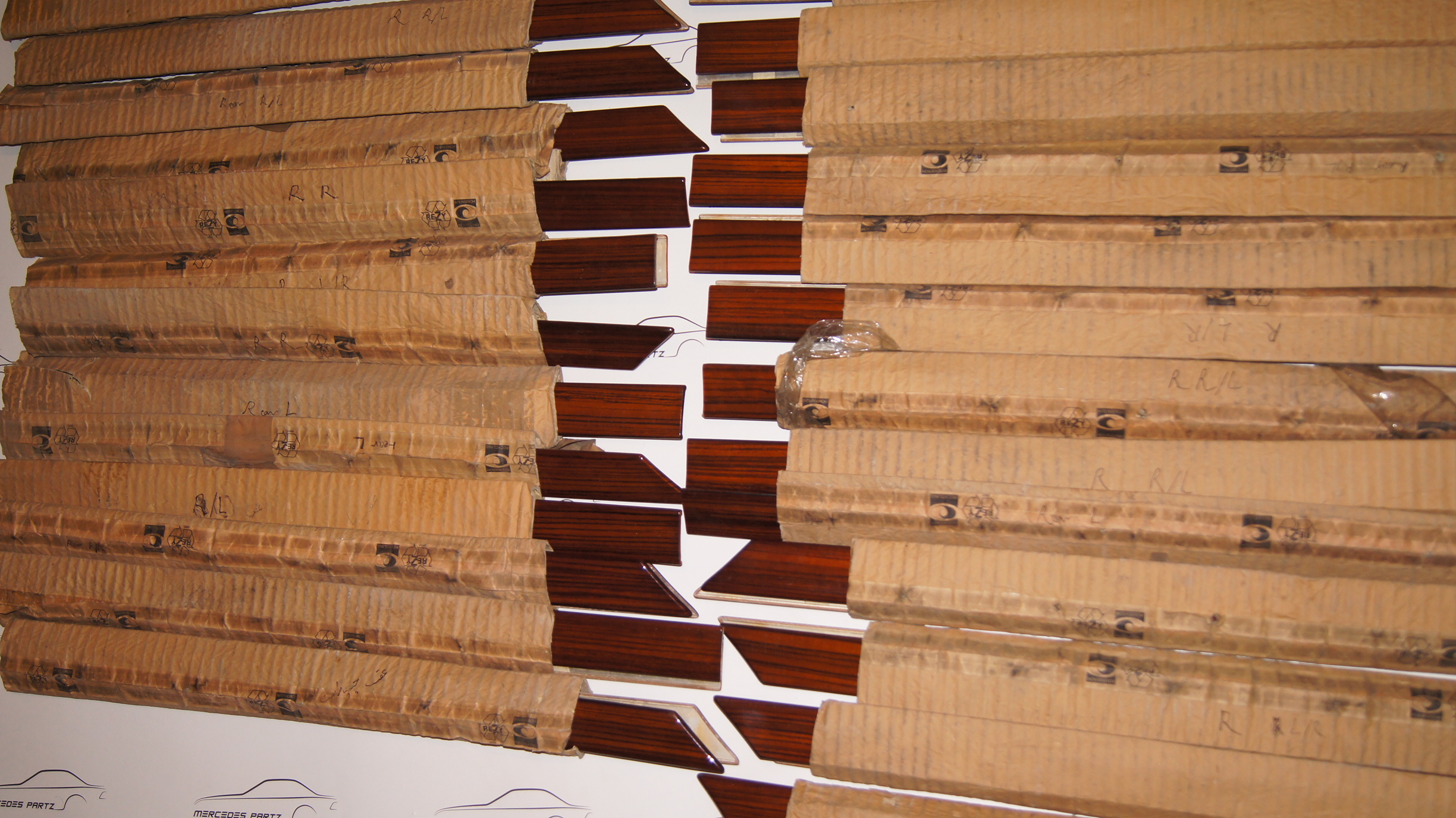 **WHOLE SALE** 21 pairs (42pcs) of W124 rear doors zebrano wood pairs NEW NOS Genuine Mercedes Part **WHOLE SALE** 21 pairs (42pcs) of W124 rear doors zebrano wood pairs NEW NOS Genuine Mercedes Part